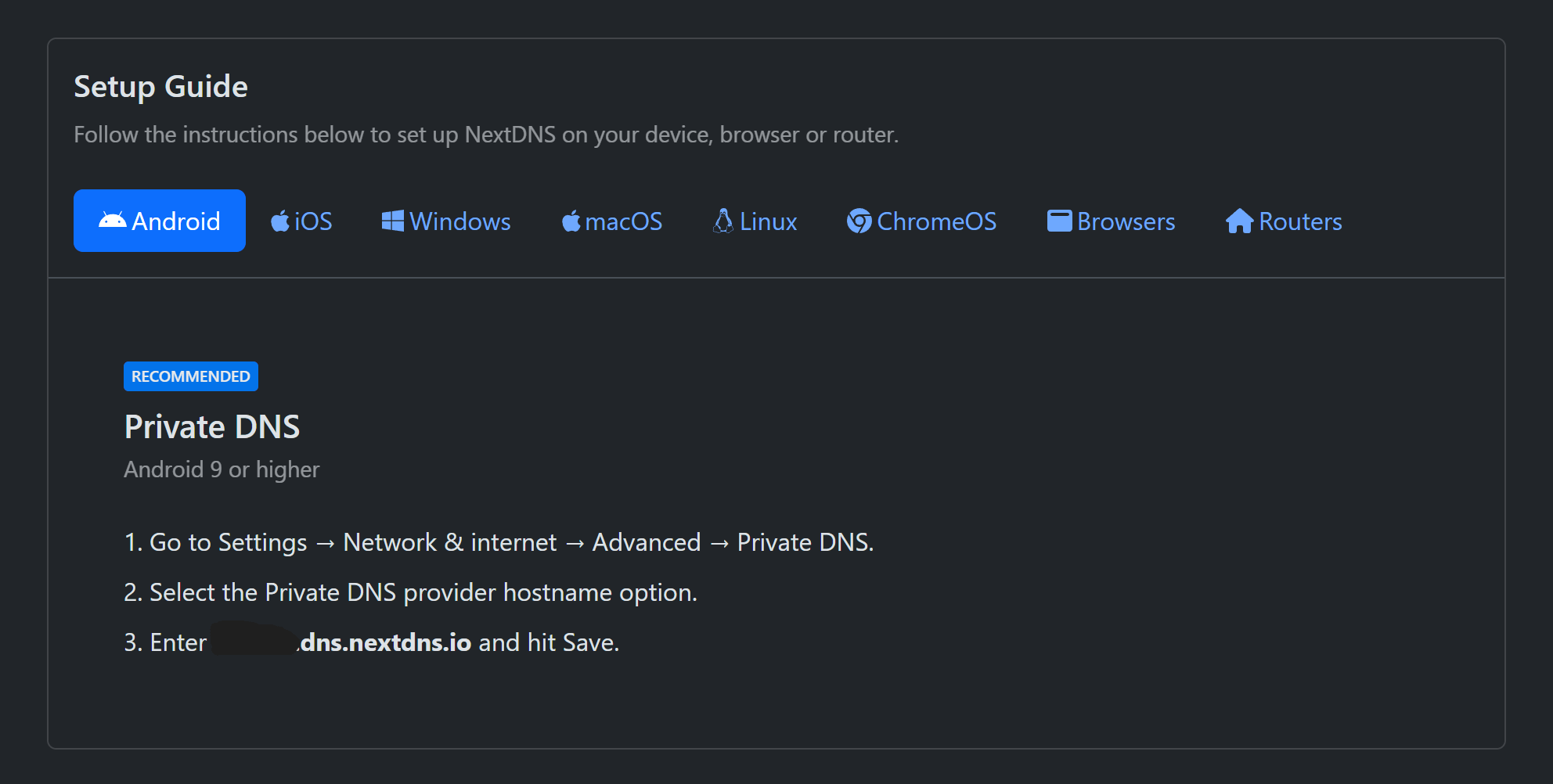nextdns setup guide in its dashboard screenshot