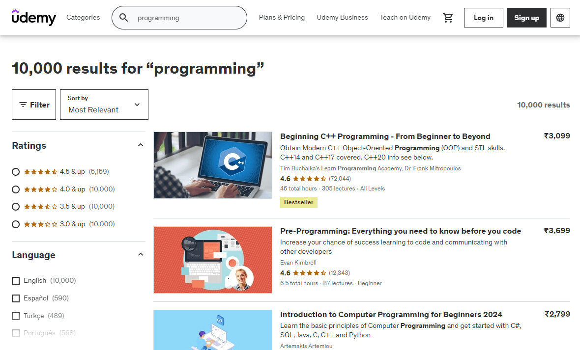 Udemy Course List Screenshot